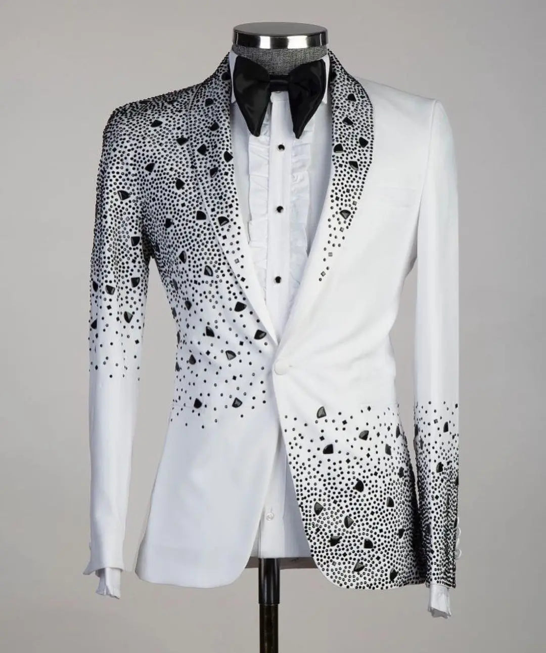 Aidase Luxury Beads 2 Pieces Blazer Pants Men Suits Shiny One Button Sheer Lapel Diamonds Formal Party Wedding Groom Plus Size Tailored aidase-shop