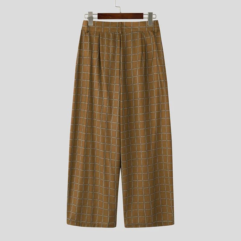 AIDASE  -  Men Pants Plaid Button Joggers Loose Casual Wide Leg Trousers Men Streetwear 2025 Pleated Oversize Fashion Long Pants aidase-shop