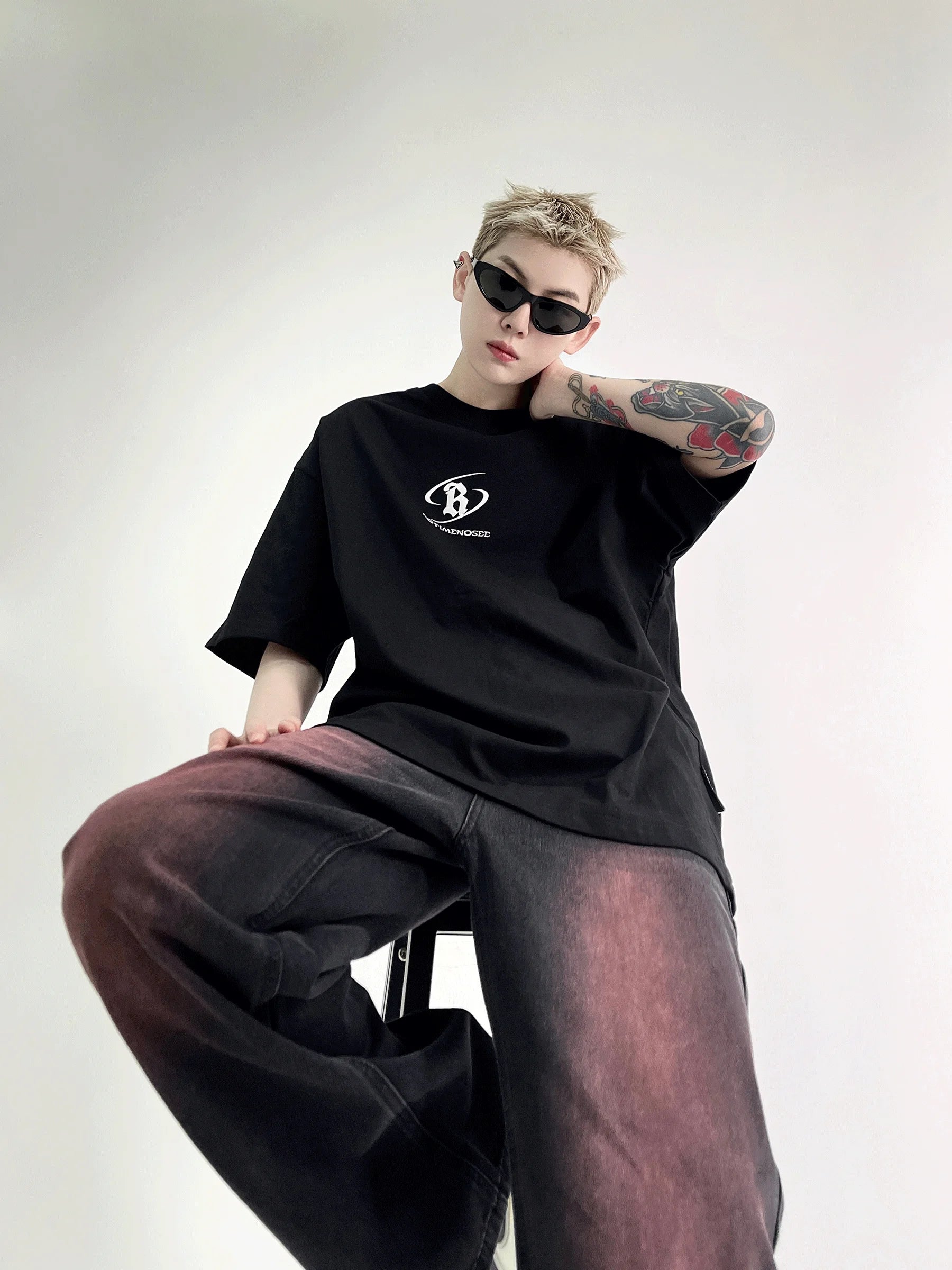 Aidase Black Washed Red Jeans Men's Loose Straight Trendy New Versatile Wide Leg Pants Streetwear Denim Men Skinny aidase-shop