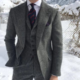 Aidase Herringbone Wool Grey Men Suits For Formal Business Groom Wedding Tuxedo 3 Piece Tweed Man Set Jacket Waistcoat with Pants aidase-shop