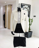 Aidase Men's Suit 2 Pieces White Blazer Black Pants One Button Wide Lapel Business Beads Formal Work Wear Wedding Groom Costume Homme aidase-shop