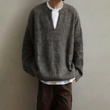 AIDASE  -  American Street Fashion Solid Color V-Neck Sweater Men Autumn And Winter Lazy Style High-End Casual Knitted Sweater Jacket Men