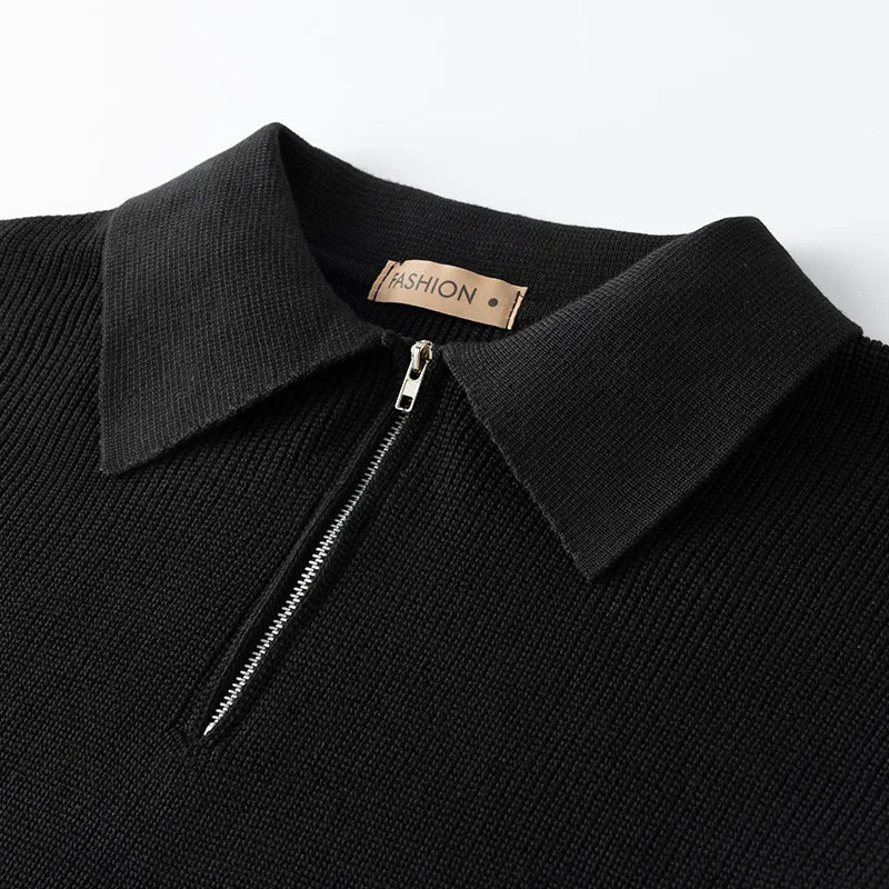 AIDASE  -  Spring Autumn Men's Turn-Down Collar Pullovers Long Sleeve Knitted Sweater Half Zipper Solid Casual Pullovers Man Loose Knitwear aidase-shop
