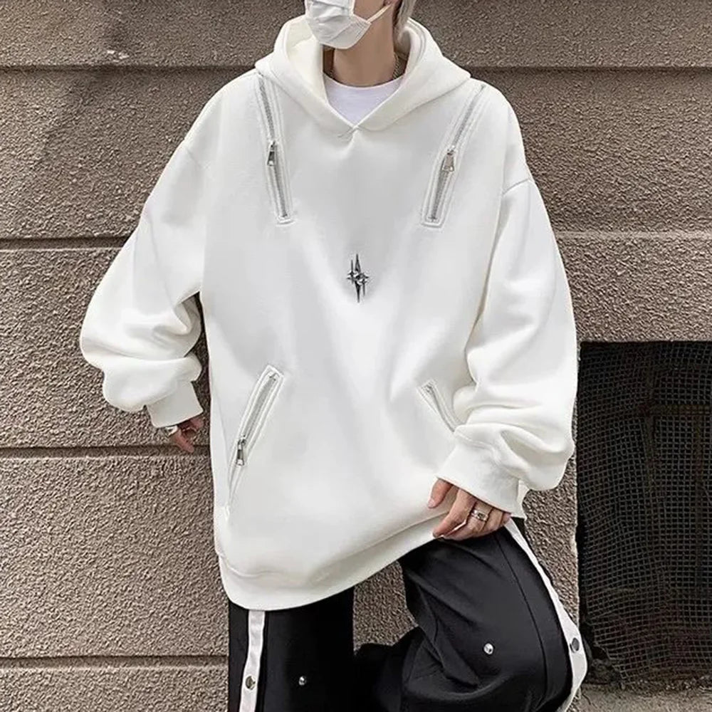 AIDASE  -  Y2k Mens Hoodie Metal Zipper Pocket Hooded Sweatshirt Autumn Casual Deconstruction Street Smart American Hip-Hop Jacket Unisex aidase-shop