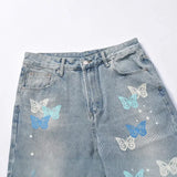 Aidase American Streetwear Butterfly Printed Straight Leg Jeans Man Hip Hop Splashed Ink Blue Jeans Y2k Slim Jeans Men 2024 Fashion aidase-shop