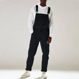 Aidase Streetwear Men's Solid Color Multi-pocket Denim Bib Overalls Casual Daily Denim Jumpsuit Fashion Male Suspender Long Pants aidase-shop