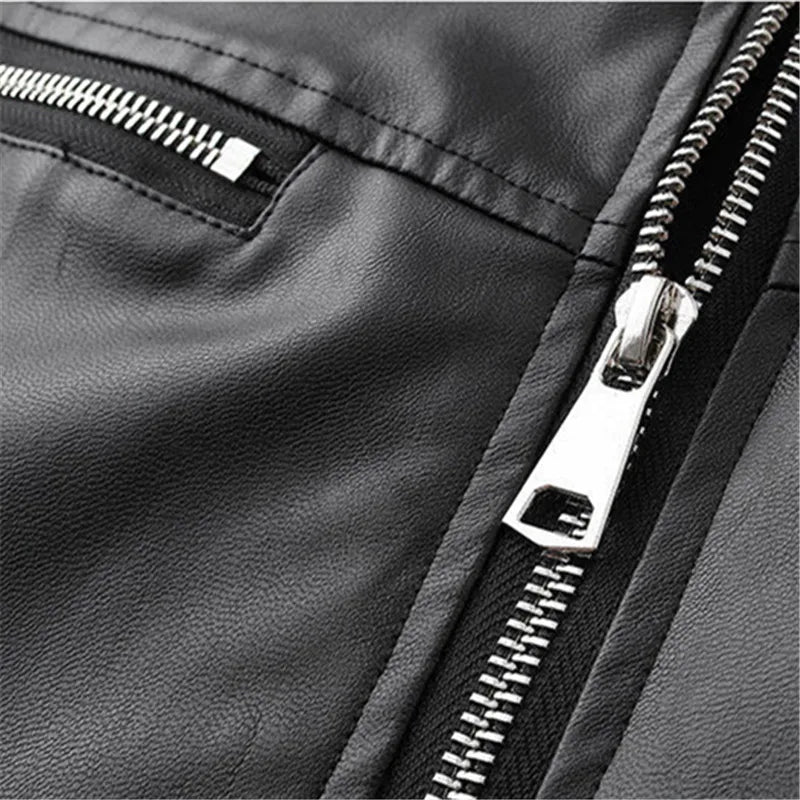 AIDASE  -  Spring High Quality Men's PU Leather Jacket Motorcycles Zipper Casual Stand Collar Leather Outwear Male Moto Biker Loose Coat aidase-shop
