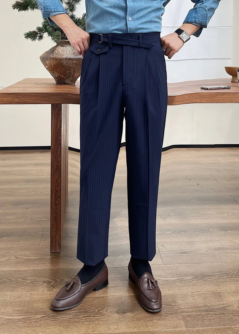 Men's Fashion Fall Stripe Straight Men Clothes Office Trousers Luxury High Waist Casual Pants Korean Versatile Slim Long Pants aidase-shop