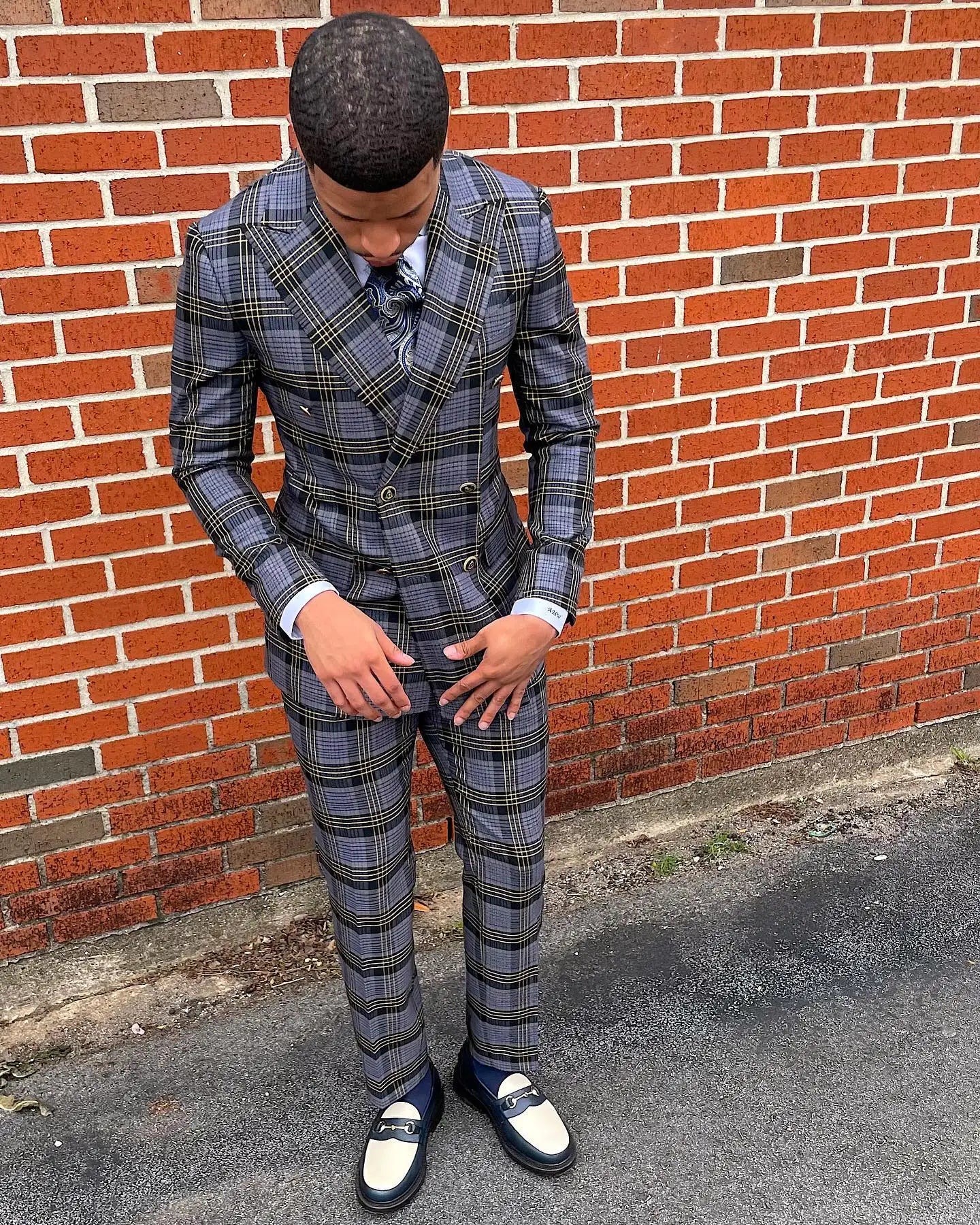 Aidase New Men's Suit 2 Pieces Blazer Pants Double Breasted Peaked Lapel Plaid Formal Stripes Wedding Groom Tailored Costume Homme aidase-shop