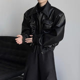 AIDASE  -  Y2K Mens PU Leather Jacket Pocket Motorcycle Coat Spring Casual Gothic High Street Dark Silhouette Top Men's Wear Unisex 2025 aidase-shop