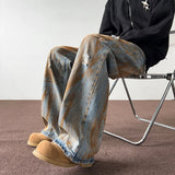 Aidase Spring and Autumn Tie Dyed Distressed Jeans, Men's Straight Leg American Trendy Brand Ruffian Handsome Casual Hip-hop High 2024 aidase-shop