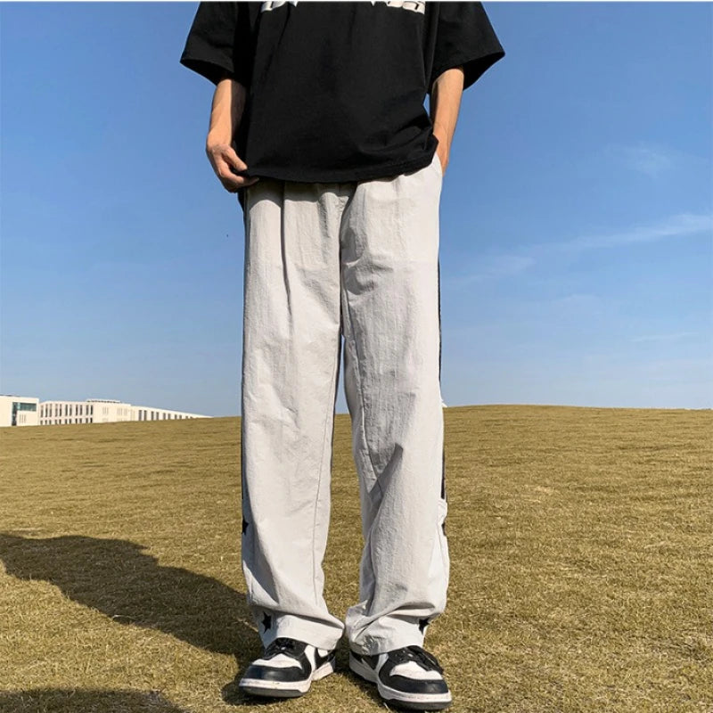 Aidase American Quick-drying Sports Casual Pants Men Korean Style Trendy High Street Overalls Loose Straight Striped Long Pants Chic aidase-shop