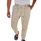 AIDASE  -  New European and American Autumn New Thin Casual Lace-up New Men's Cotton Linen Drawstring Straight Trousers