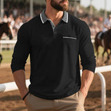 AIDASE  -  Men's Button-up Turn-down Collar Polo Shirt Autumn Fashion Mens Pullover Casual Long Sleeve Contrast Color Patchwork Polo Shirts aidase-shop