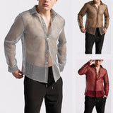 AIDASE  -  Mens Shirt Hollow Ballroom Nightclub Sexy Shirt Streetwear Fashion Youth Outdoor Niche Long-Sleeved Top Men'S Clothing 2025 New aidase-shop