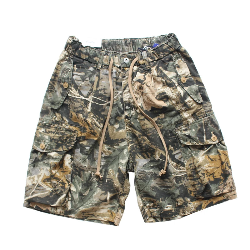 Aidase High Street Fashion Leaf Printed Shorts for Men Multi Pockets Loose Streetwear 24ss Y2k Youth Male Workwear Baggy Half Pants aidase-shop