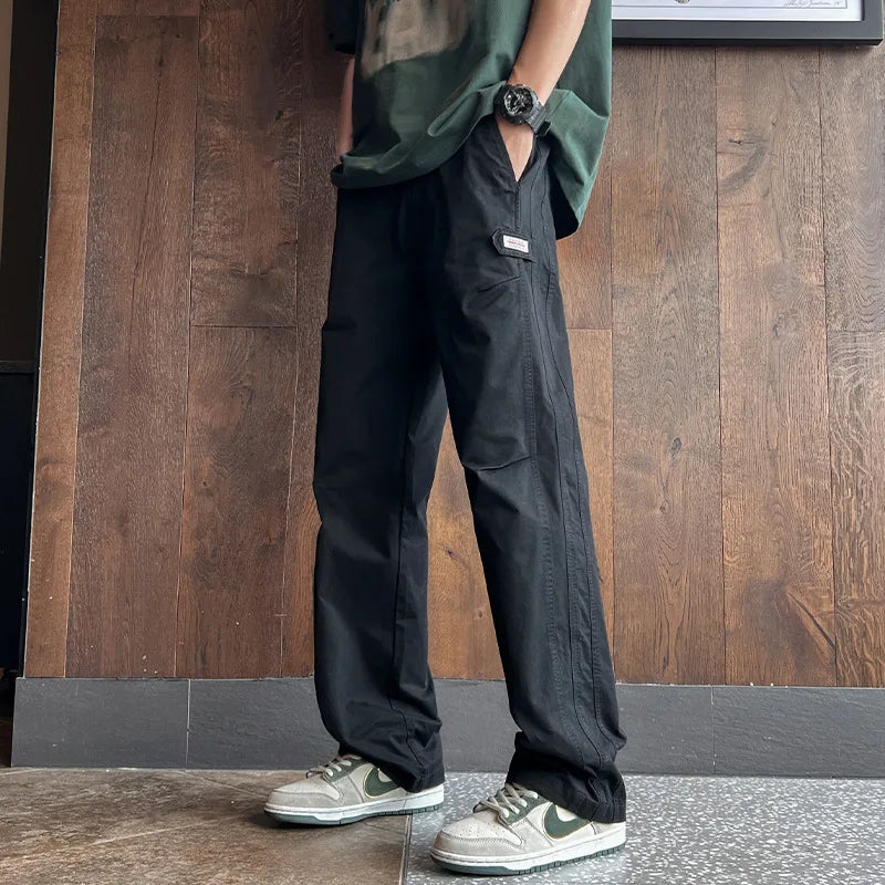 AIDASE  -  Spring and Autumn Trendy Straight-Legging Casual Pants for Men's Pure Cotton All-match New Loose Draped Wide-Level Working Pants aidase-shop