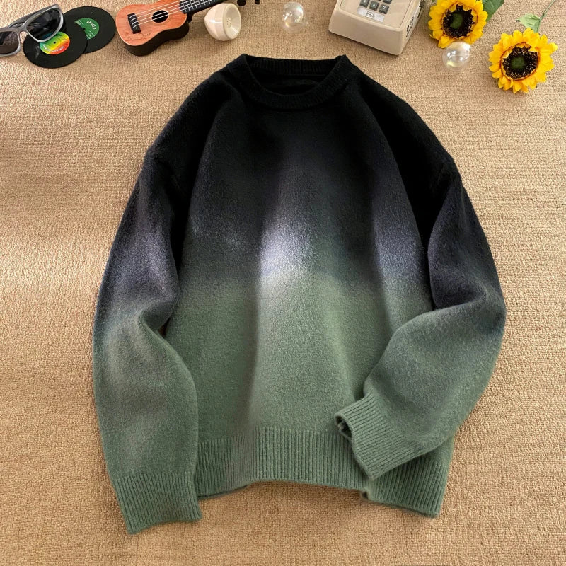 AIDASE  -  New Fashion Male Sweater Round Neck Knitted Gradient Contrast Color Design Long Sleeve Casual Pullovers Menswear 21E7029 aidase-shop