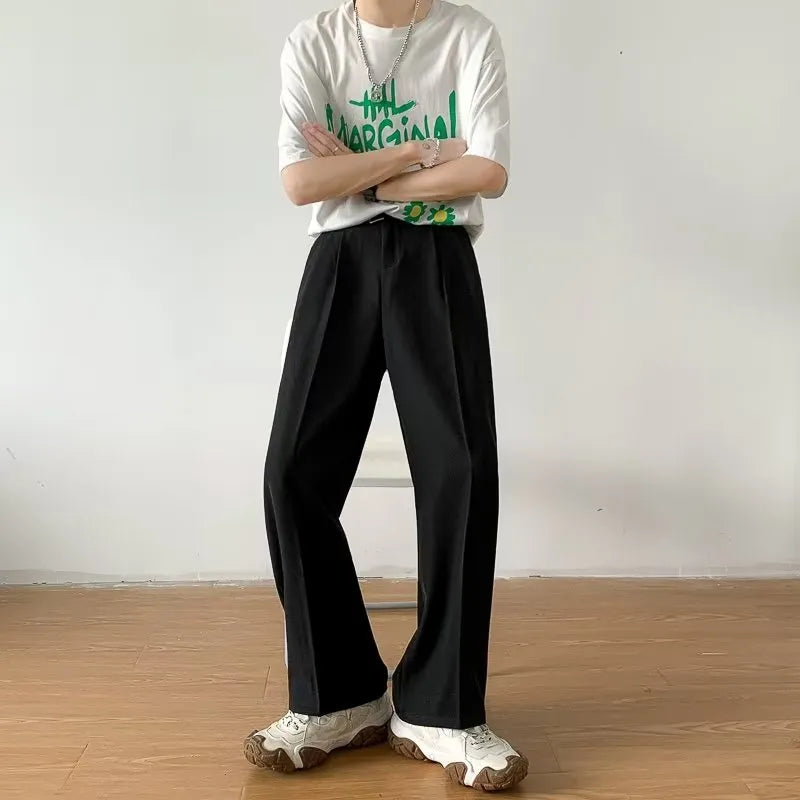 Casual Pants Men Simple Japanese Solid Loose Formal Baggy Streetwear Leisure All-match Office Clothing Fashion Trousers Classic aidase-shop