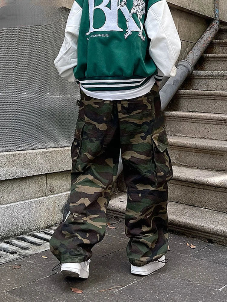 New Designer Famous Brand Trendy Camouflage Casual Spring Autumn High Waist Loose Sports Overalls Cargo Pants Men aidase-shop