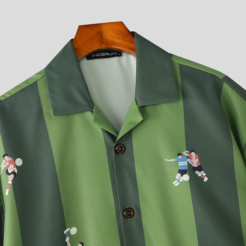 AIDASE  -  Men Shirt Striped Printing Lapel Short Sleeve Loose Casual Men Clothing Summer Streetwear 2025 Fashion Male Shirts Tops aidase-shop