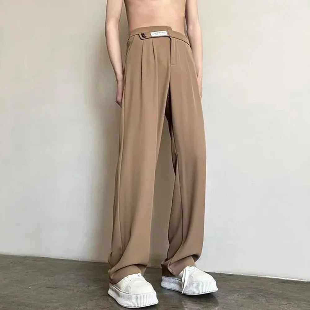 Aidase Suit Pants For Men Fashionable And Elegant Loose Straight Casual Pants British Style Solid Color High-Waisted Wide-Leg Pants aidase-shop
