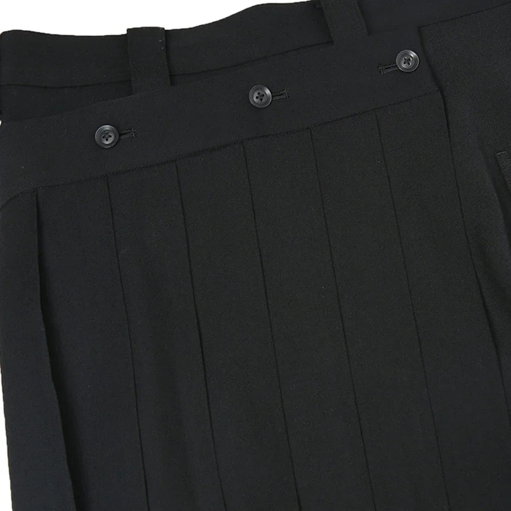 AIDASE  -  Spring Summer New Genderless Double-Layer Culottes Mens Fashion Trend Casual Deconstructed Pleated Trousers Straight Pants aidase-shop