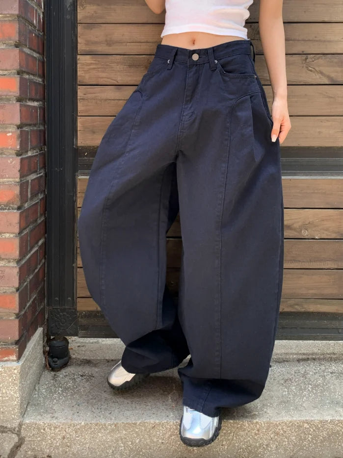 AIDASE  -  Women's High Waist Wide Leg Jeans 2025 New Korean Design Faionable Folded Knife Long Pants Versatile Sli Spring Autumn aidase-shop