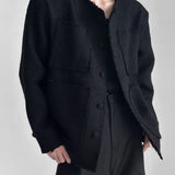 AIDASE  -  Mens Solid Color High-End Jacket Autumn And Winter New Style Raw Edge Design Collarless Loose Top Korean Style Trendy Jacket aidase-shop