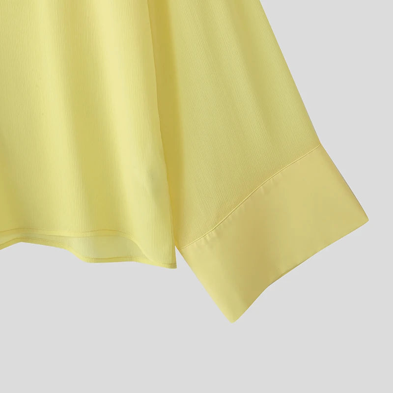 AIDASE  -  Men T Shirt Solid Color V Neck Long Sleeve Loose Casual Male Tee Tops 2025 Streetwear Translucent Fashion Men Clothing aidase-shop