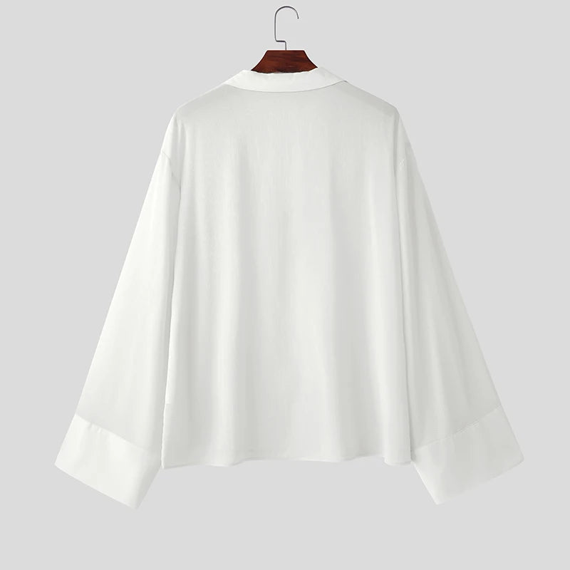 AIDASE  -  Men T Shirt Solid Color V Neck Long Sleeve Loose Casual Male Tee Tops 2025 Streetwear Translucent Fashion Men Clothing aidase-shop