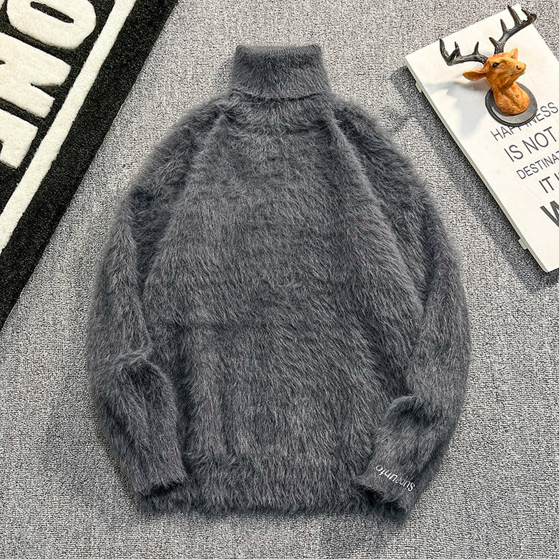 AIDASE  -  Faux Mink High Neck Men Sweater Autumn Winter New Trend Loose Long Sleeve Thickened Warm Knitted Pullovers Tide 21E7596 aidase-shop