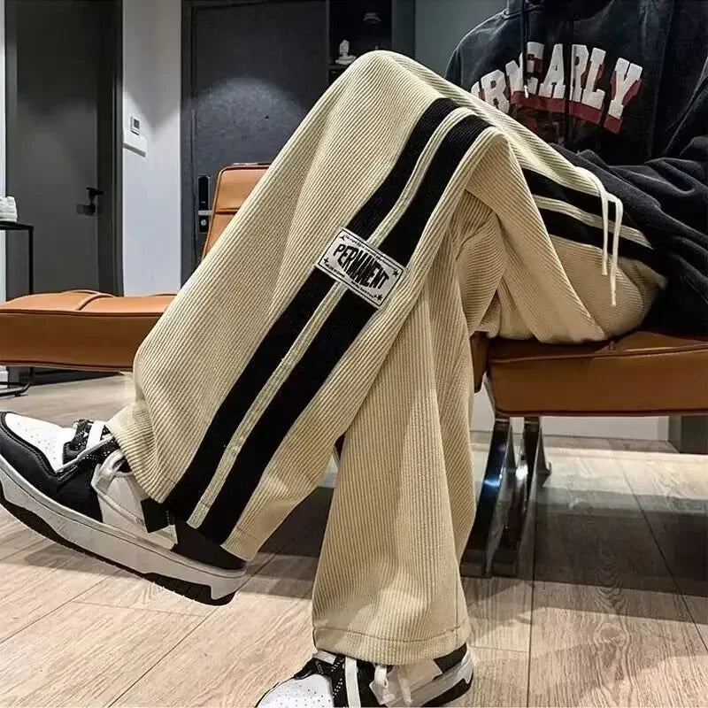 28.85Aidase Spring Autumn Men Corduroy Pants American Retro Casual Long Pants Straight Crotch Loose Style Trendy Wide Leg Pants aidase-shop