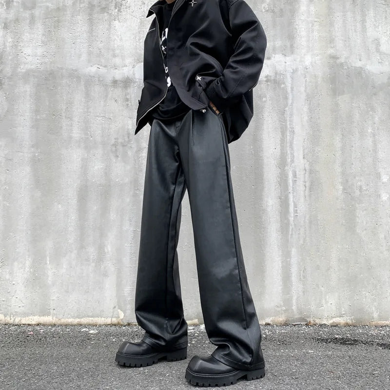 Aidase Black Leather Pants Men Fashion Casual Straight Pants Men Street wear Korean Loose Wide Leg Pants Men Motorcycle Trousers S-2XL aidase-shop