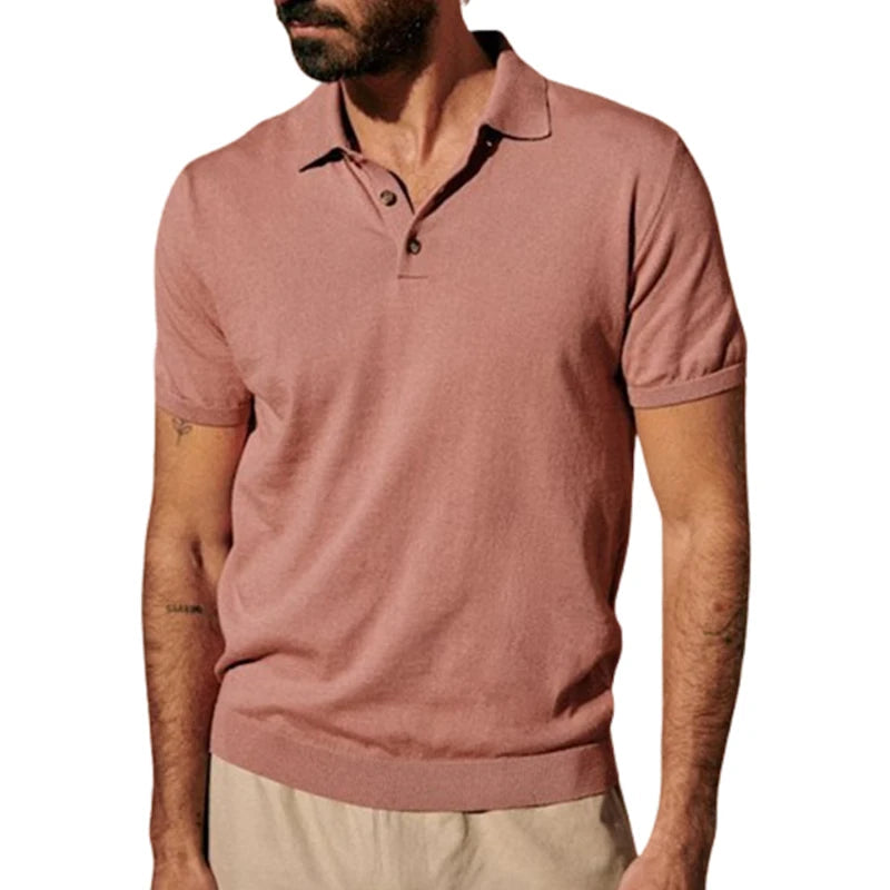 AIDASE  -  Summer Fashion Solid Color Polo Neck Tops Knitting Mens Short Sleeve Button-up Polos Spring Casual Men's Slim Fit Polo Shirts aidase-shop