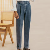 Aidase High Quality Double Pleated Jeans Straight Tube Loose Washed High Grade Casual Pant Men Dress Trouser Straight Leg Pant Naples aidase-shop