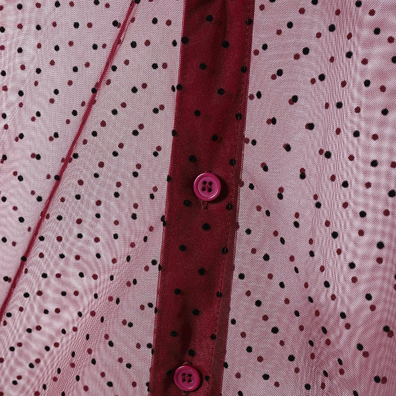 AIDASE  -  Men Shirt Polka Dot Printing Lapel Long Sleeve Button Men Clothing Mesh See Through Loose Fashion Male Shirts Streetwear aidase-shop