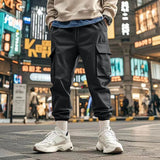 AIDASE  -  Summer Casual Loose Trousers Men Fashion Pure Color Drawstring Patchwork Pants Stylish Mens Multi Pockets Cargo Pants Streetwear aidase-shop