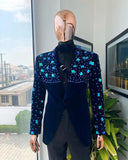 Aidase Luxury Men's Suits Tailored 2 Pieces Velvet Blazer Black Pants One Button Diamonds Beaded ShinyWedding Groom Tailored Plus Size aidase-shop