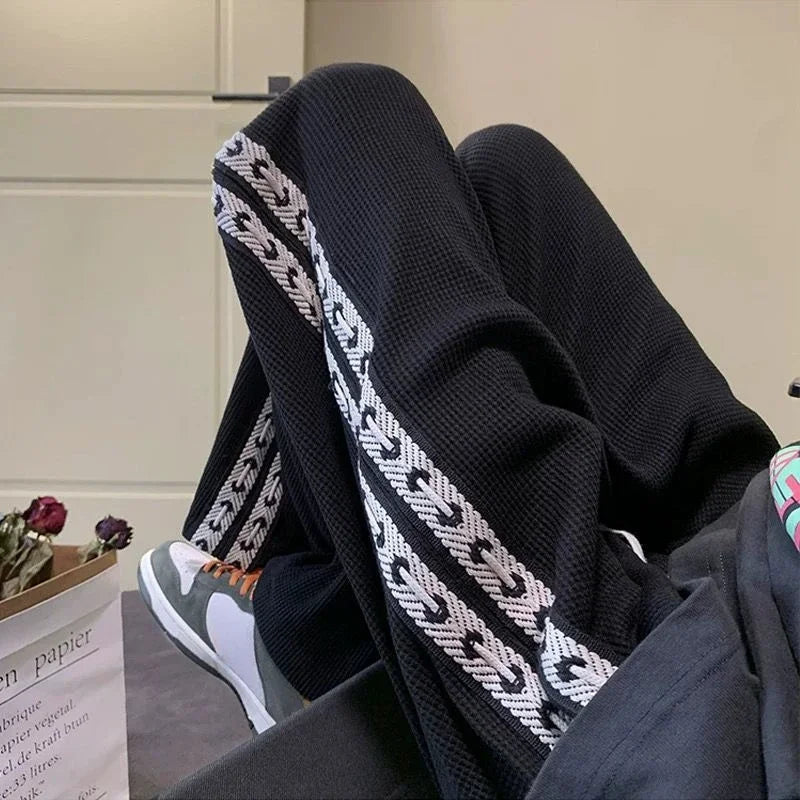 Aidase Male Sweat Pants Black Wide Leg Sweatpants For Men Straight Trousers Hip-hop Summer Fashion Tracksuit Bottoms Slacks Elastic aidase-shop