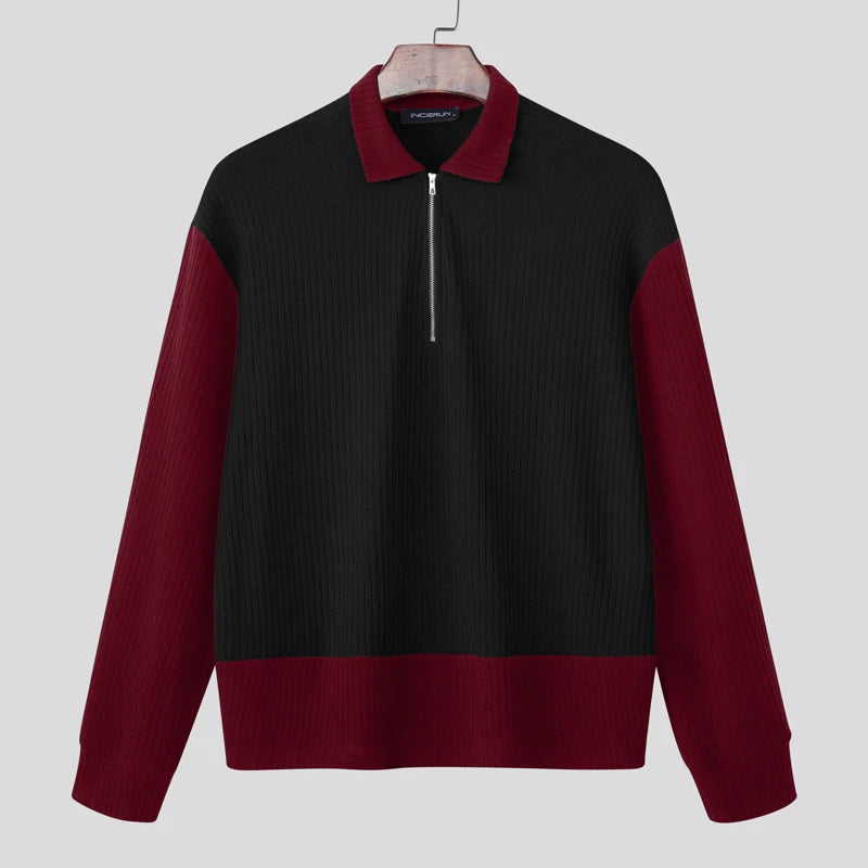 AIDASE  -  Men Sweaters Patchwork Knitted Lapel Long Sleeve Zipper Male Pullovers Streetwear 2025 Autumn Casual Men Clothing S-5XL aidase-shop