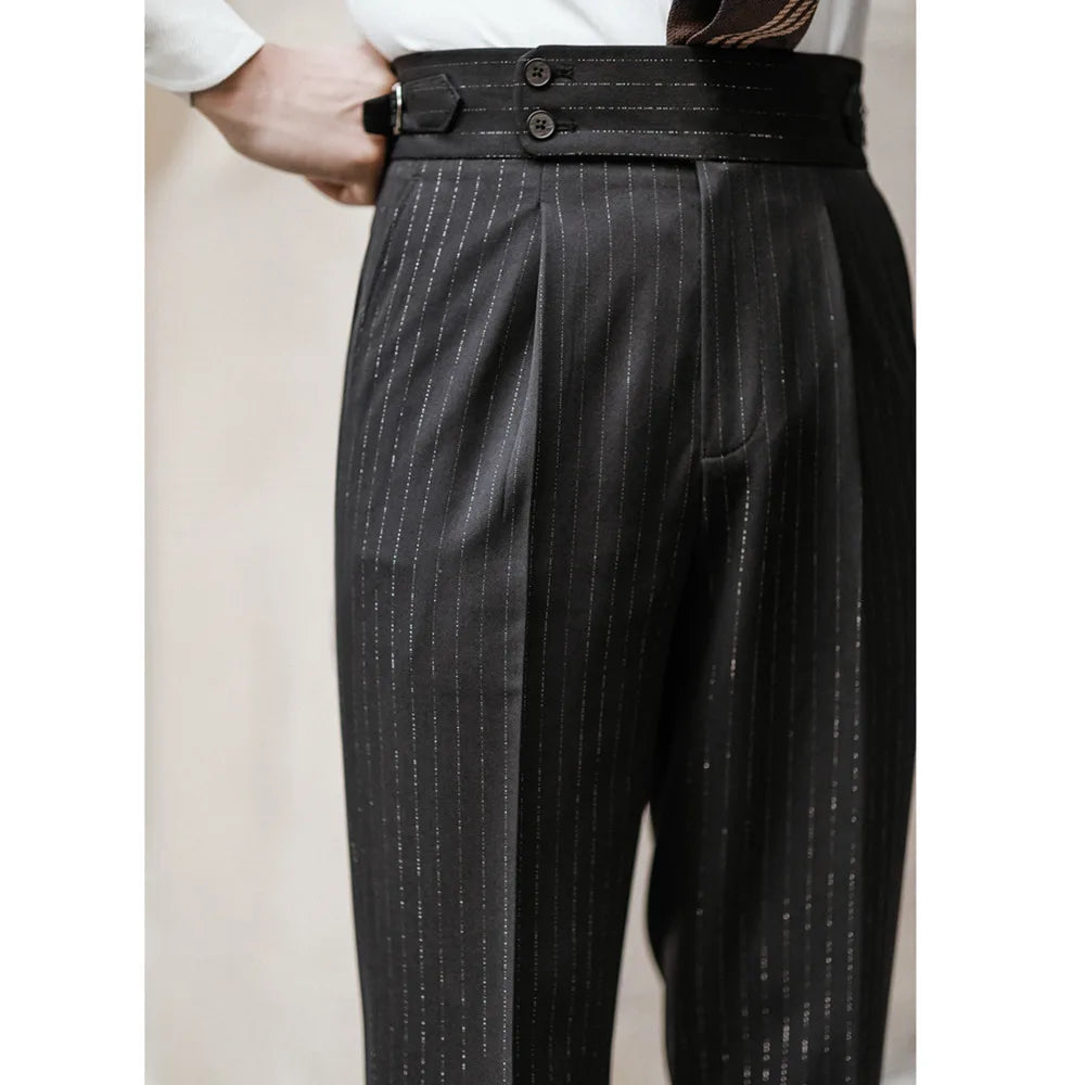 Aidase Lurex Yarn Trousers Pant For Man 2024 Office Trouser Men Business Casual Pant British Social Club Outfits Pantalones Hombre aidase-shop