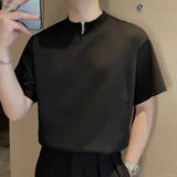 AIDASE  -  Men's Short Sleeve T-shirt Summer New Half Zipper Round Neck Casual Solid Color Men Tees Fashion Handsome Male Tops 21E6997 aidase-shop