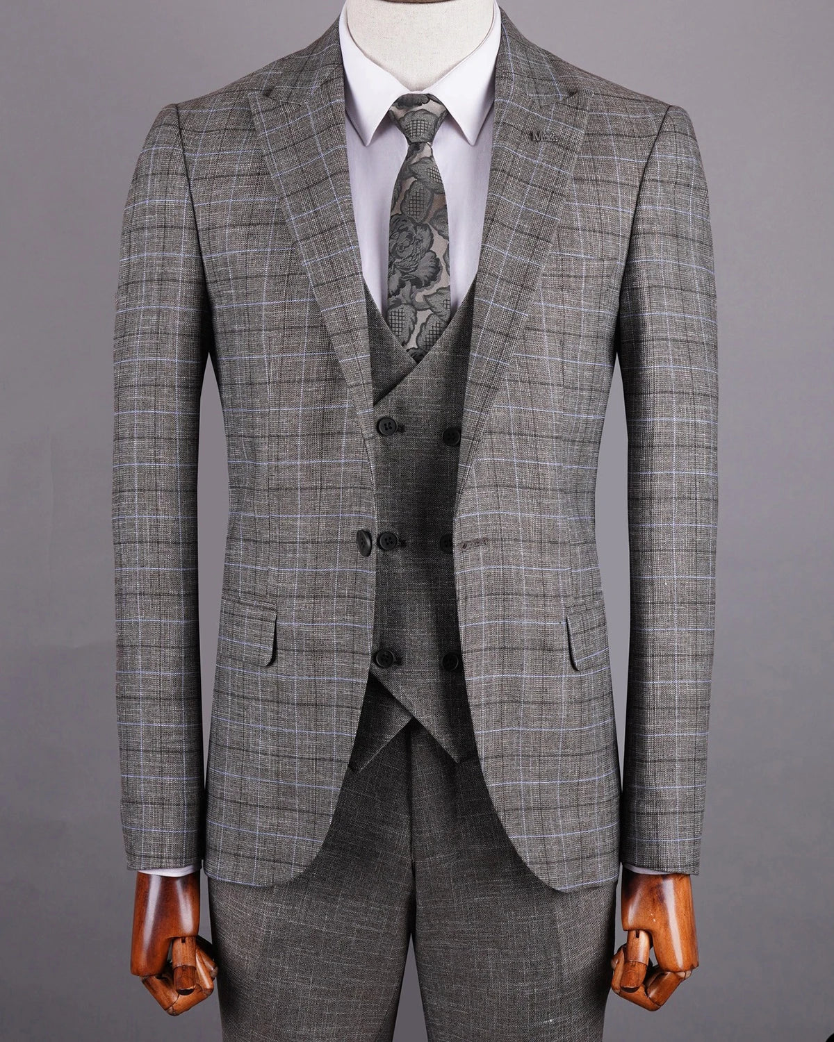 Aidase Light Gray Men's Suit 3 Pieces Blazer Pants One Button Peaked Lapel Plaid Wedding Slim Fit Groom Formal Tailored Costume Homme aidase-shop