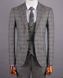 Aidase Light Gray Men's Suit 3 Pieces Blazer Pants One Button Peaked Lapel Plaid Wedding Slim Fit Groom Formal Tailored Costume Homme aidase-shop