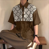 AIDASE  -  Men Shirt Lace Patchwork Pleated Lapel Short Sleeve Men Clothing Summer Streetwear 2025 Loose Fashion Casual Male Shirts aidase-shop