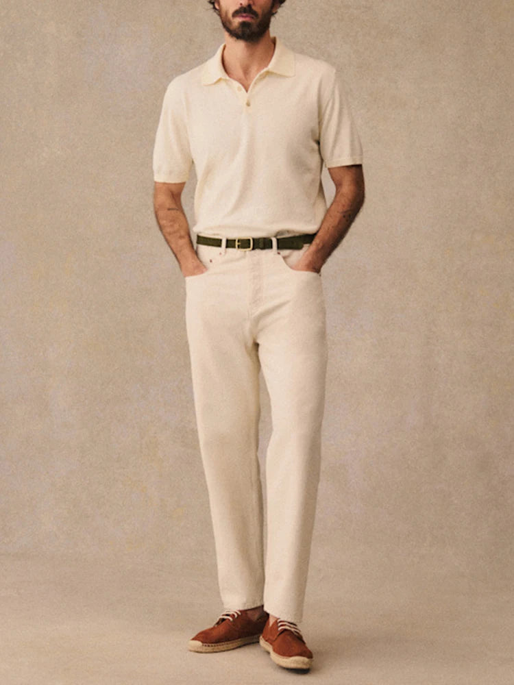 AIDASE  -  Summer Fashion Solid Color Polo Neck Tops Knitting Mens Short Sleeve Button-up Polos Spring Casual Men's Slim Fit Polo Shirts aidase-shop