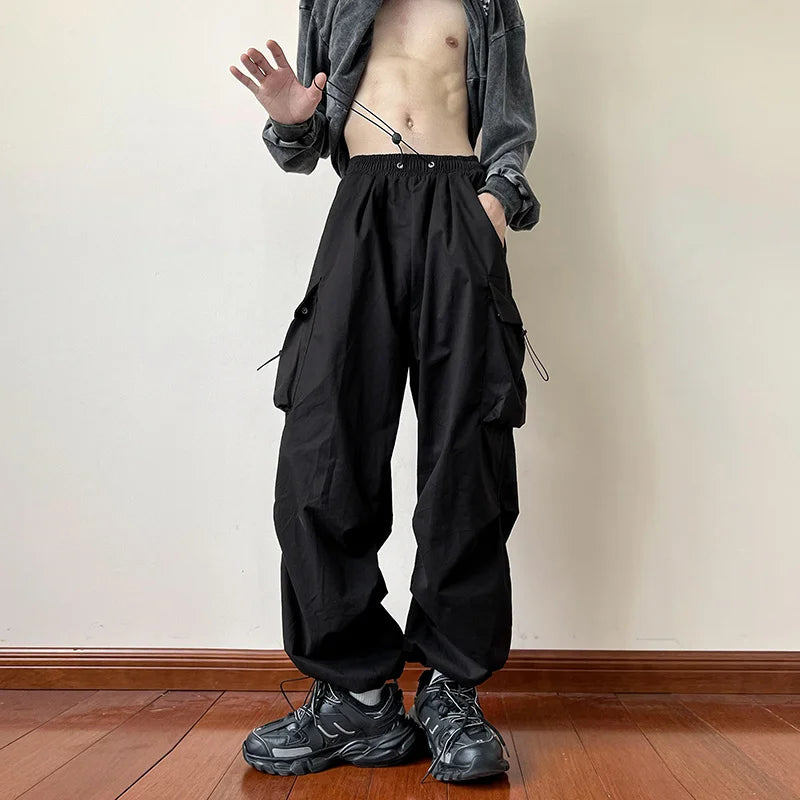 Aidase Black Samurai Men's Pants Oversize Pants High Street Fashion Plush Knickerbockers American Straight Charging Overalls aidase-shop