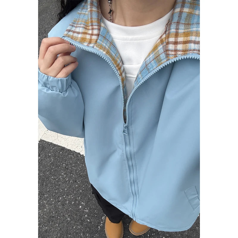 AIDASE  -  Autumn Cleanfit Plaid Interior Workwear Jaet Men's Rigorous Haome Stand Collar Casual Couple's Outerwear aidase-shop