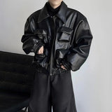 AIDASE  -  Y2K Mens PU Leather Jacket Pocket Motorcycle Coat Spring Casual Gothic High Street Dark Silhouette Top Men's Wear Unisex 2025 aidase-shop